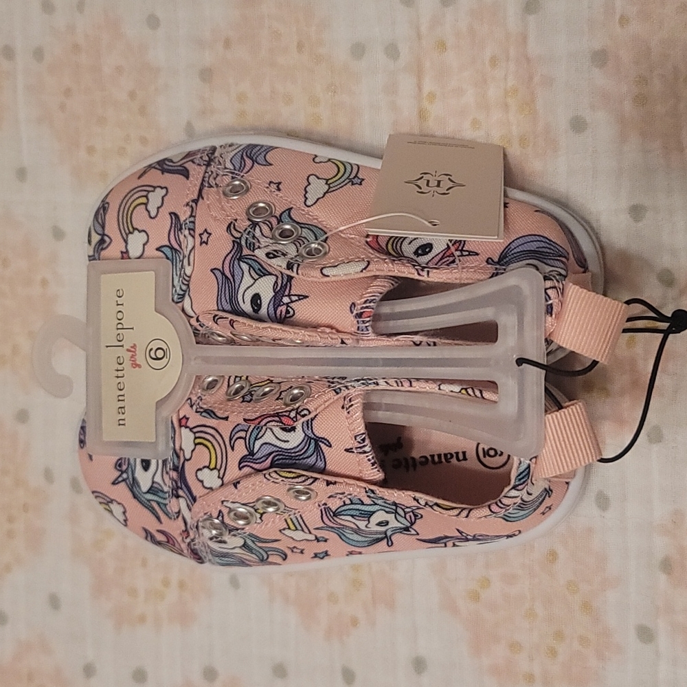 NANETTE LEPORE GIRLS PINK CANVAS UNICORN SNEAKERS: NWT: SZ 6